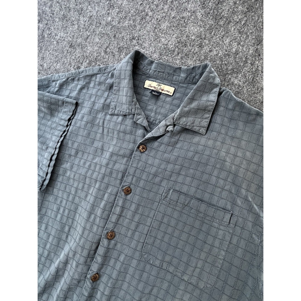 Tommy Bahama Blue Mens‎ L 100% Silk Shirt Short Sleeve Button Down